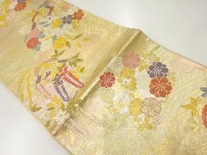 波に鶴・花模様織出し袋帯